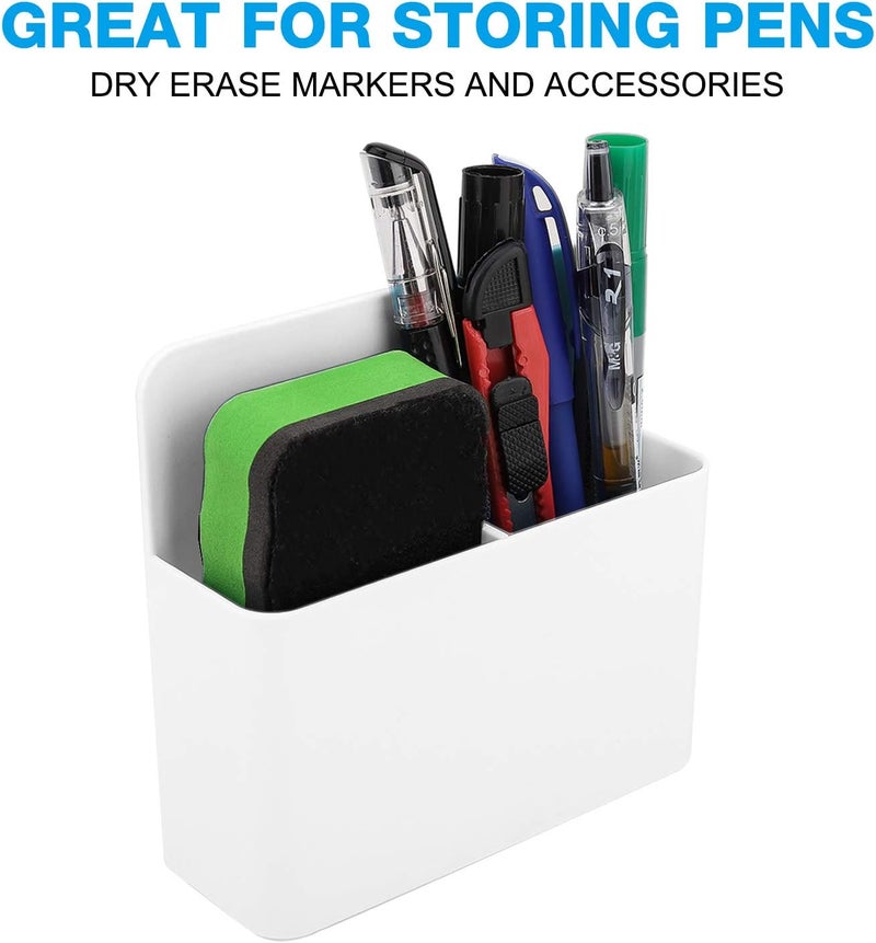 MoKo Pack of 2 Magnetic Dry Erase Marker Holder, Pen Pencil Holder Storage Organizer for Whiteboard, Refrigerator and Other Magnetic Surfaces, White - Image 2