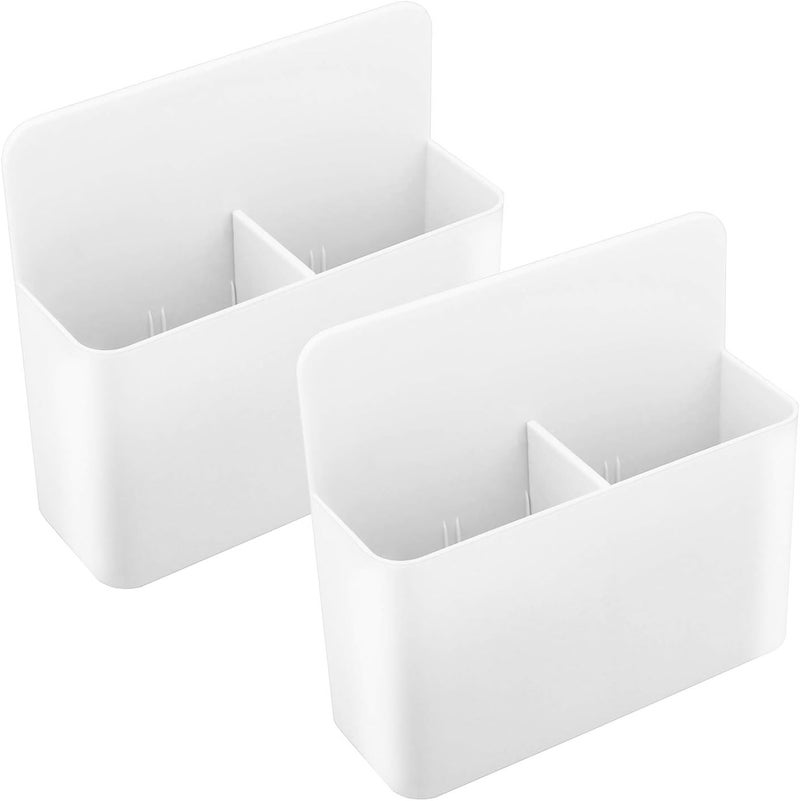 MoKo Pack of 2 Magnetic Dry Erase Marker Holder, Pen Pencil Holder Storage Organizer for Whiteboard, Refrigerator and Other Magnetic Surfaces, White - Image 1