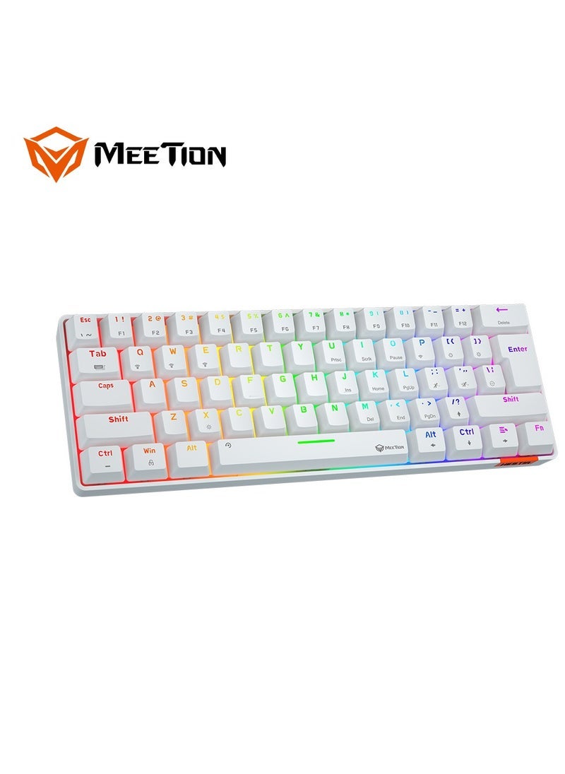 Meetion MEETION Dual Mode Bluetooth 60 Gaming Keyboard Ergonomic Design, Double Injection Processing, Mechanical Gaming Keyboard MK005BT White  - Image 3