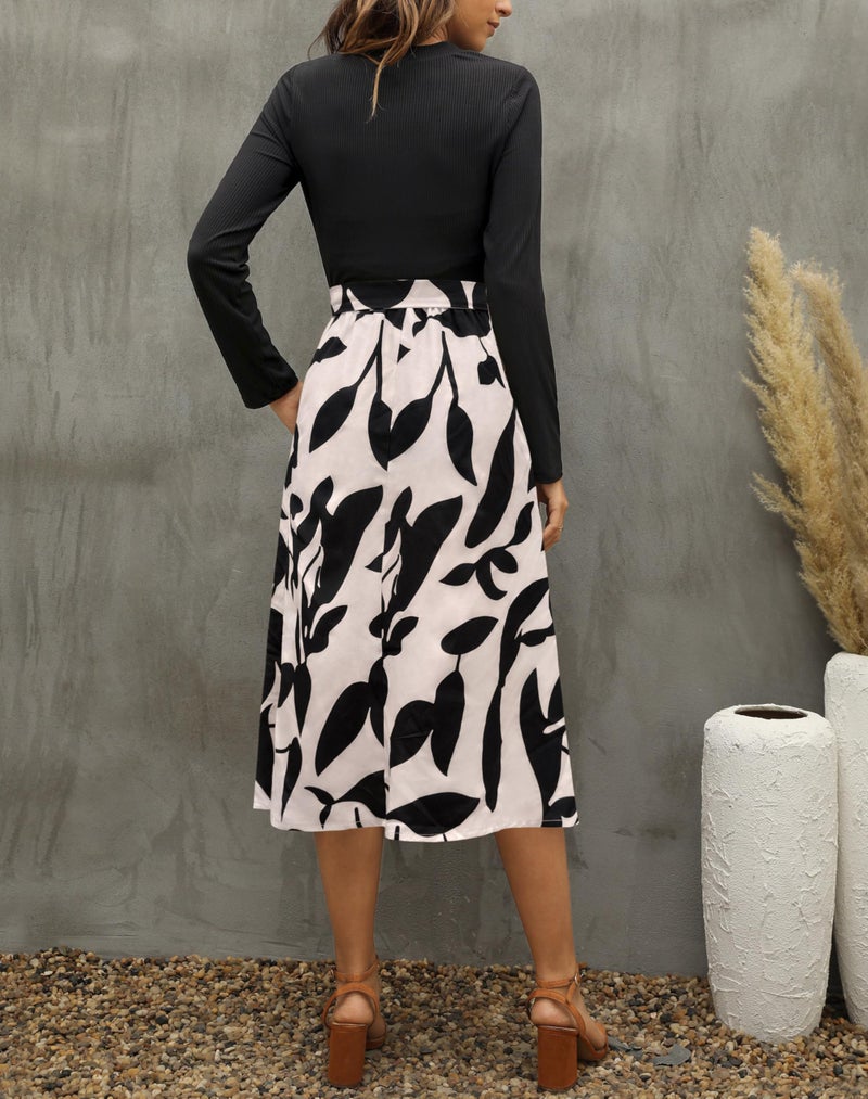 Zattcas 2026 Long Sleeve Spring Fall Dresses for Women Ribbed Teacher Church Modest Business Casual Work Outfits Midi Dress Blackapricot S - Image 3