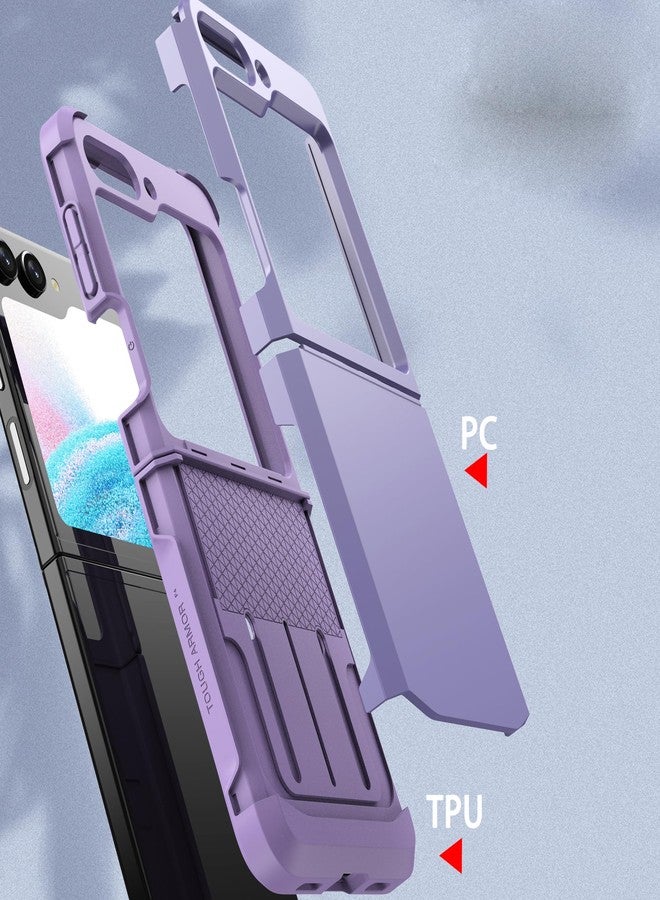 Asuwish Compatible with Samsung Galaxy Z Flip 5 5G 2023 Phone Case Cell Accessories Heavy Duty Slim Rubber Protective Armor Hard PC Anti-Slip Hybrid Cover for ZFlip5 Z5 Flip5 5Z Women Men Purple - Image 4