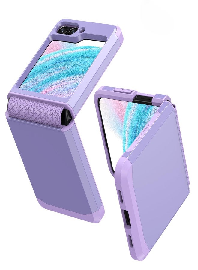 Asuwish Compatible with Samsung Galaxy Z Flip 5 5G 2023 Phone Case Cell Accessories Heavy Duty Slim Rubber Protective Armor Hard PC Anti-Slip Hybrid Cover for ZFlip5 Z5 Flip5 5Z Women Men Purple - Image 2