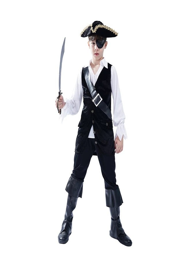 DSplay Boys Pirate Costume Cosplay Kids Buccaneer Clothing Role Play Child Halloween Party (13-14 years) - Image 1