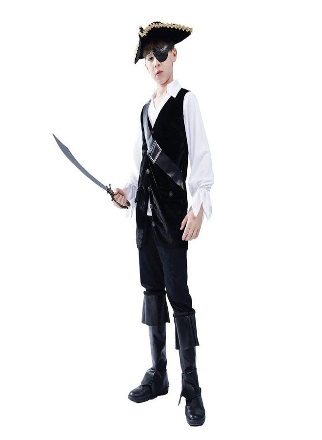 DSplay Boys Pirate Costume Cosplay Kids Buccaneer Clothing Role Play Child Halloween Party (13-14 years) - Image 5