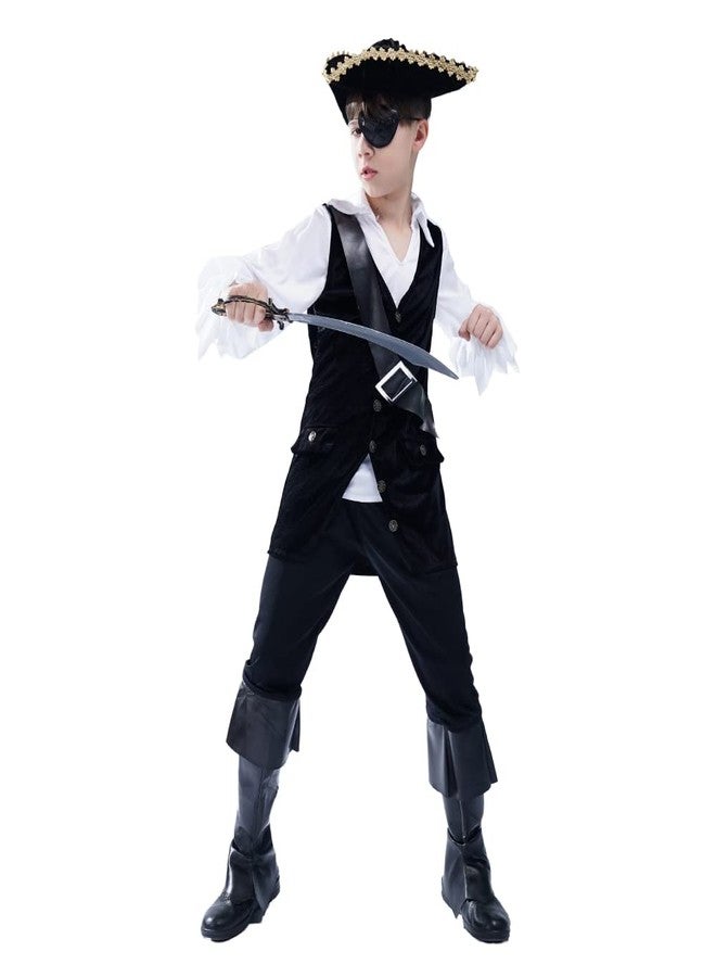 DSplay Boys Pirate Costume Cosplay Kids Buccaneer Clothing Role Play Child Halloween Party (13-14 years) - Image 4