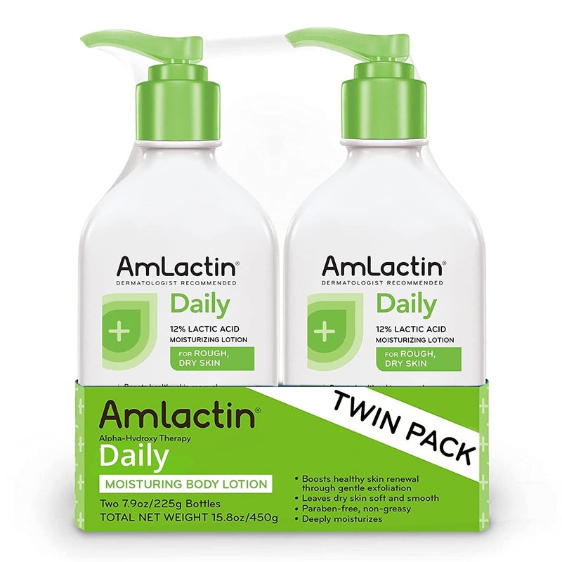 AmLactin لوشن مرطب يومي من أملاكتين للبشرة الجافة، 7.9 أونصة زجاجات مضخة (عبوة مزدوجة)، مرطب 2 في 1 مع 12% حمض اللاكتيك، موصى به من قبل أطباء الجلد (قد يختلف التعبئة)  - Image 1