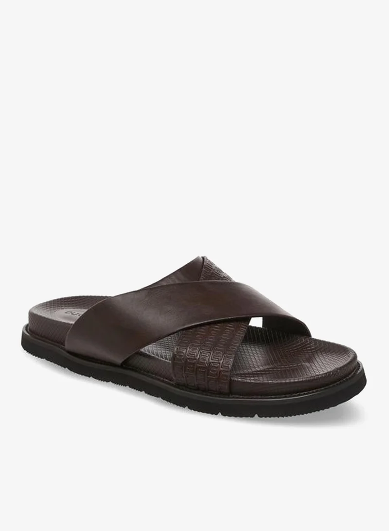 دوتشيني Men Monogram Textured Cross Strap Comfort Sandals
