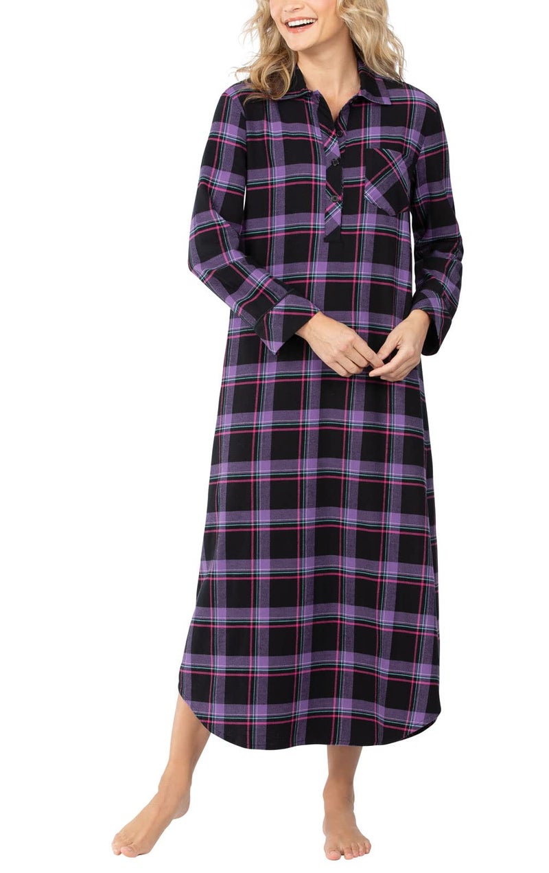 PajamaGram Womens Flannel Nightgown Soft Womens Nightgown Black L 1214