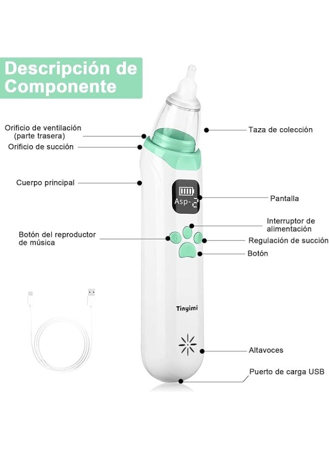 Electric Nasal Aspirator - Adjustable Suction with 3 Silicone Tips, Relaxing Function with Music & Light for Babies - Image 3