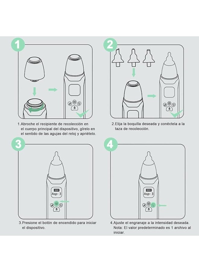 Electric Nasal Aspirator - Adjustable Suction with 3 Silicone Tips, Relaxing Function with Music & Light for Babies - Image 2