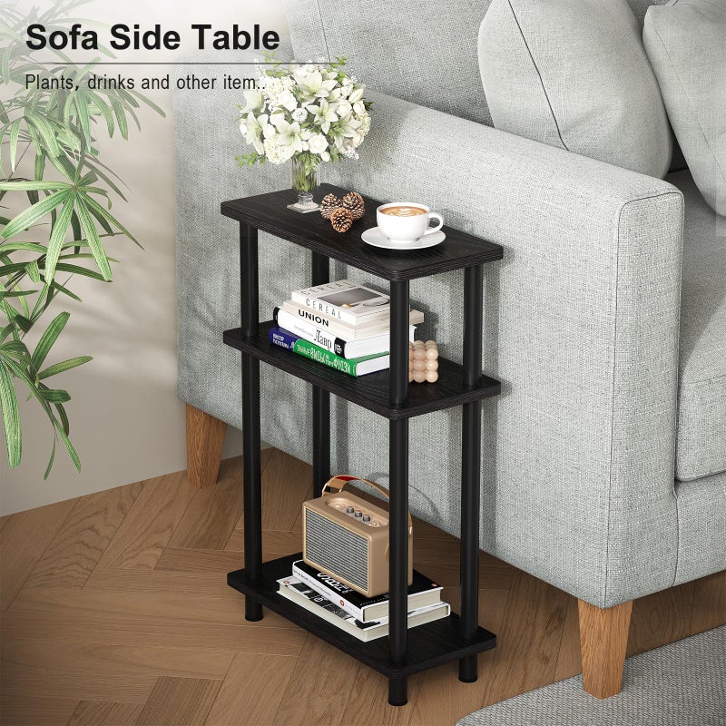 Apicizon Small Narrow Side Table, 3-Tier Skinny End Table with Storage Shelf, Slim Nightstand Bedside Table for Small Spaces, Living Room, Bderoom, Black - Image 3