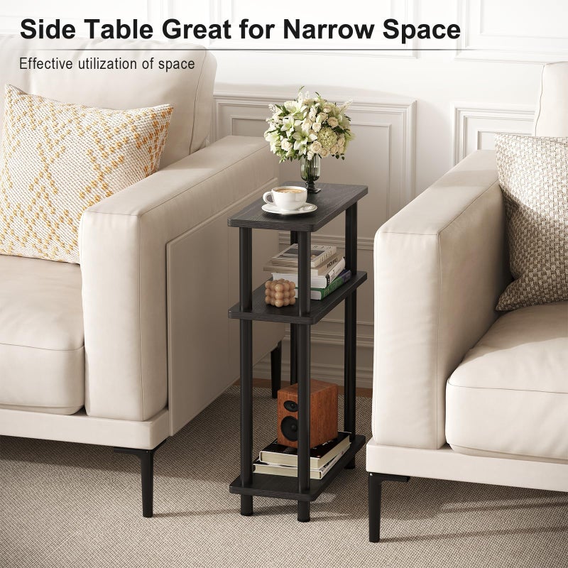 Apicizon Small Narrow Side Table, 3-Tier Skinny End Table with Storage Shelf, Slim Nightstand Bedside Table for Small Spaces, Living Room, Bderoom, Black - Image 5