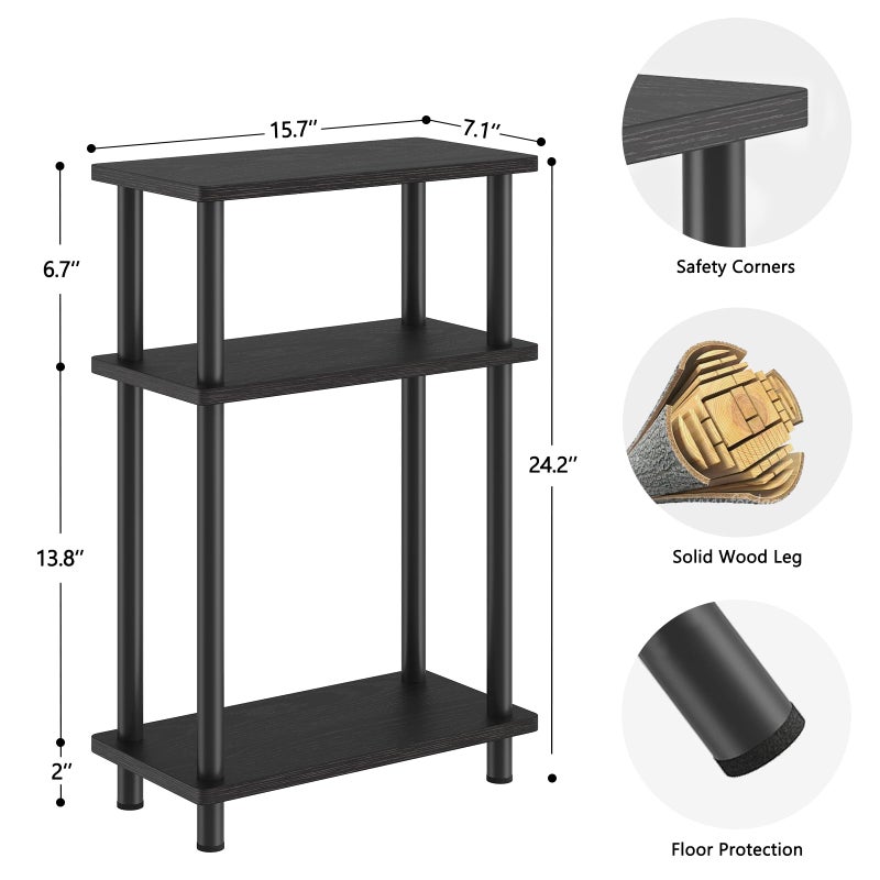 Apicizon Small Narrow Side Table, 3-Tier Skinny End Table with Storage Shelf, Slim Nightstand Bedside Table for Small Spaces, Living Room, Bderoom, Black - Image 2