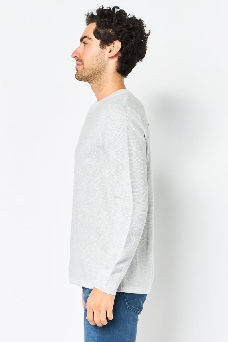 Celio Men Henley Neck Heather Long Sleeve Sweater, Grey Melange - Image 3