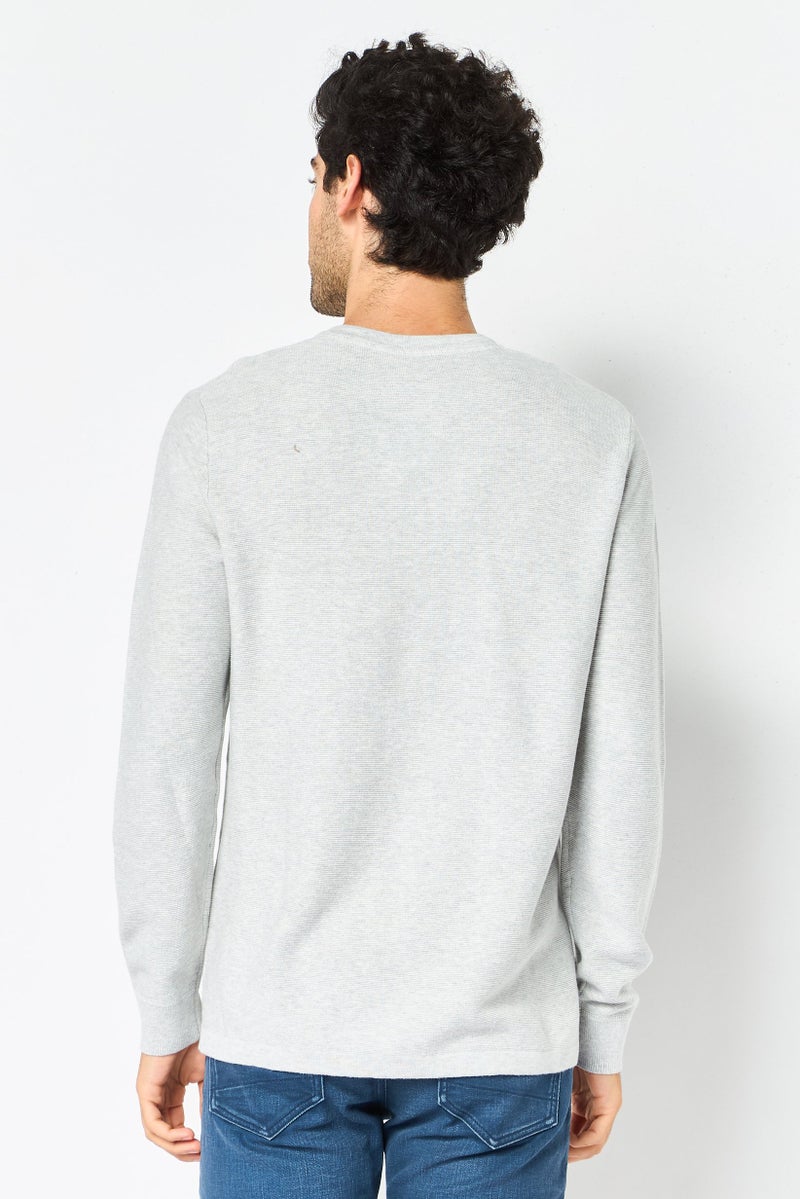 Celio Men Henley Neck Heather Long Sleeve Sweater, Grey Melange - Image 4