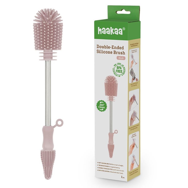 Haakaa Silicone Cleaning Brush Kit â€“ Household Cleaning Brushes for Bottles and Crevices â€“ Food-Grade Silicone: Dishwasher Safe (Brush-Blush) - Image 1