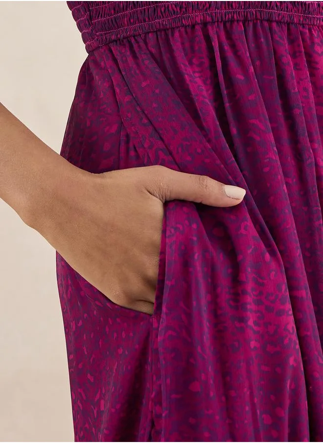 FEMELLA Animal Print Smocked Maxi Dress by Styli