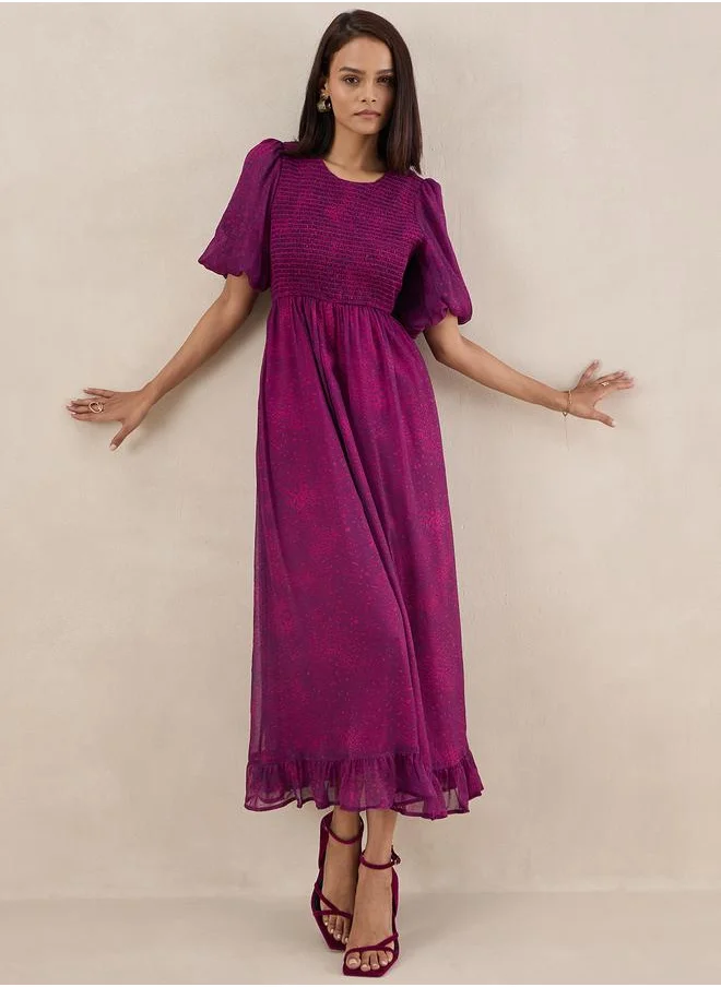FEMELLA Animal Print Smocked Maxi Dress by Styli