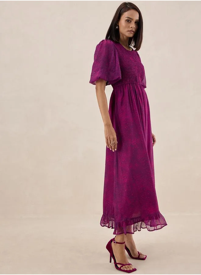 FEMELLA Animal Print Smocked Maxi Dress by Styli