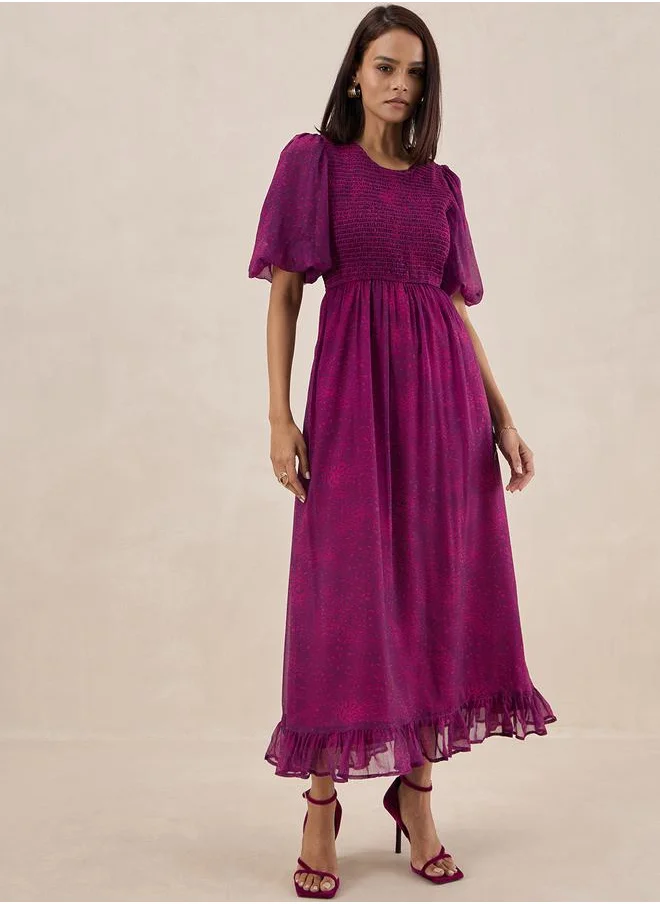 FEMELLA Animal Print Smocked Maxi Dress by Styli