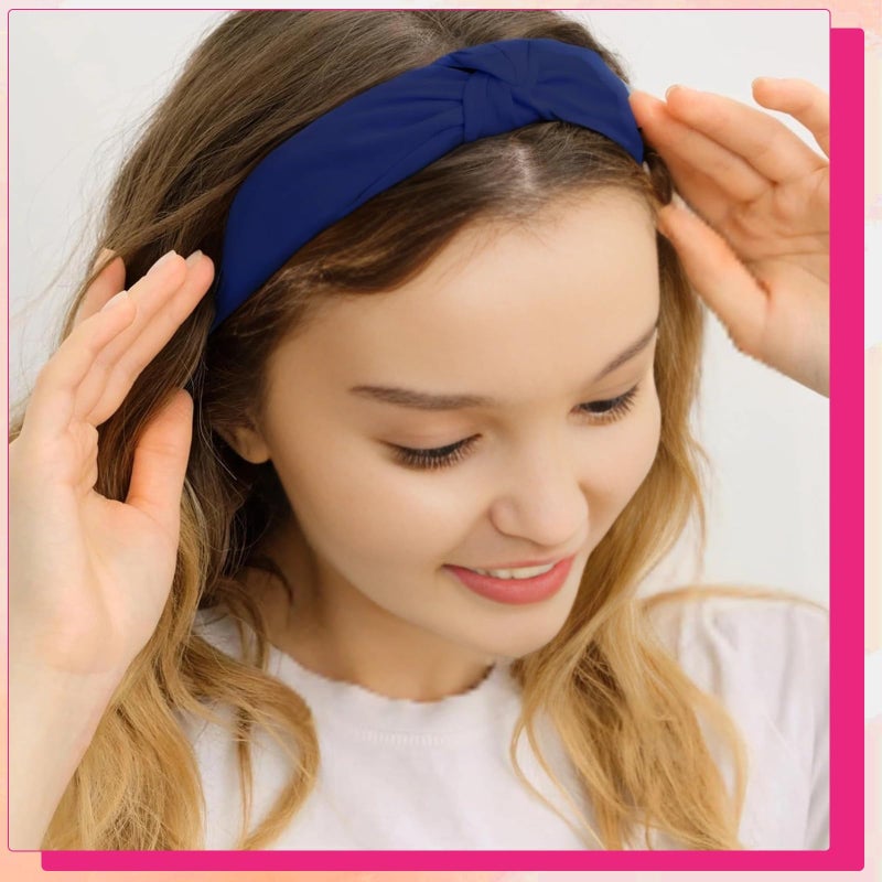 4 Pieces Headbands for Women Boho Wide Knot Hair Band Elastic Hair Hoop Plain Elastic Head Wrap Vintage Style Fabric Hair Band Accessories for Women and Girls - Image 4