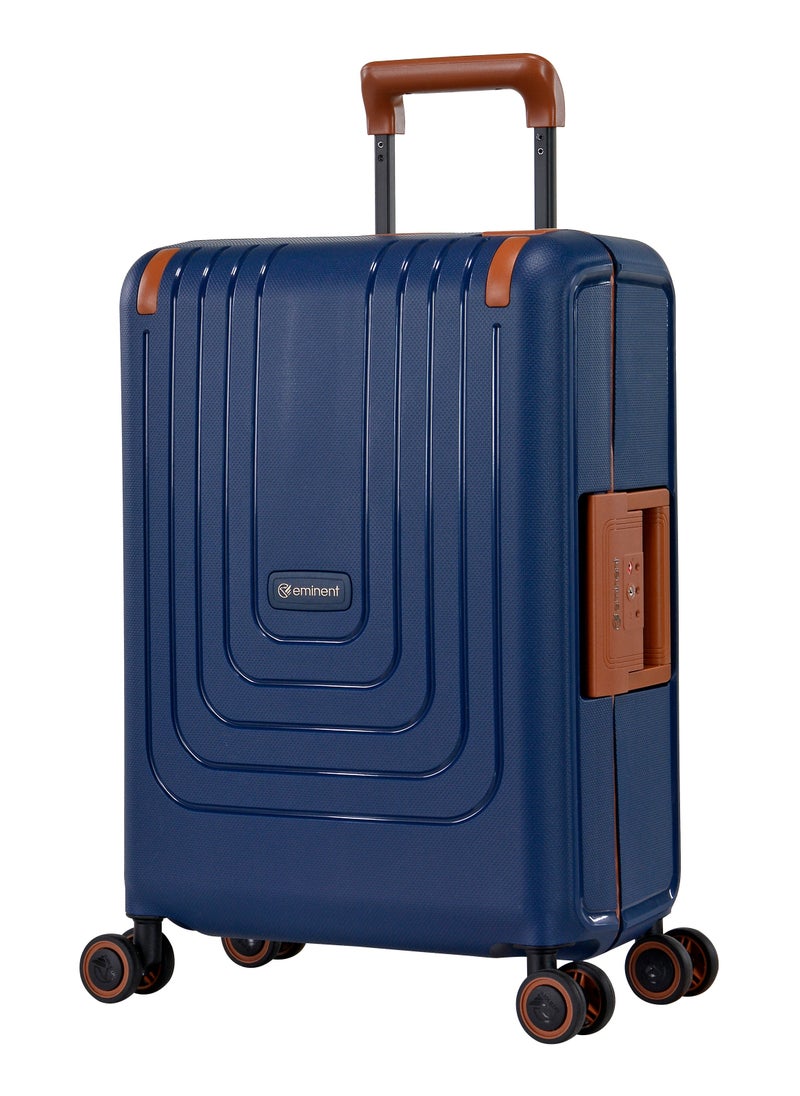 eminent - Vertica Hard Case Travel Bag Cabin Luggage Trolley Polypropylene Lightweight Suitcase 4 Quiet Double Spinner Wheels With TSA Lock B0006 Dark Blue Brown Trim - Image 1