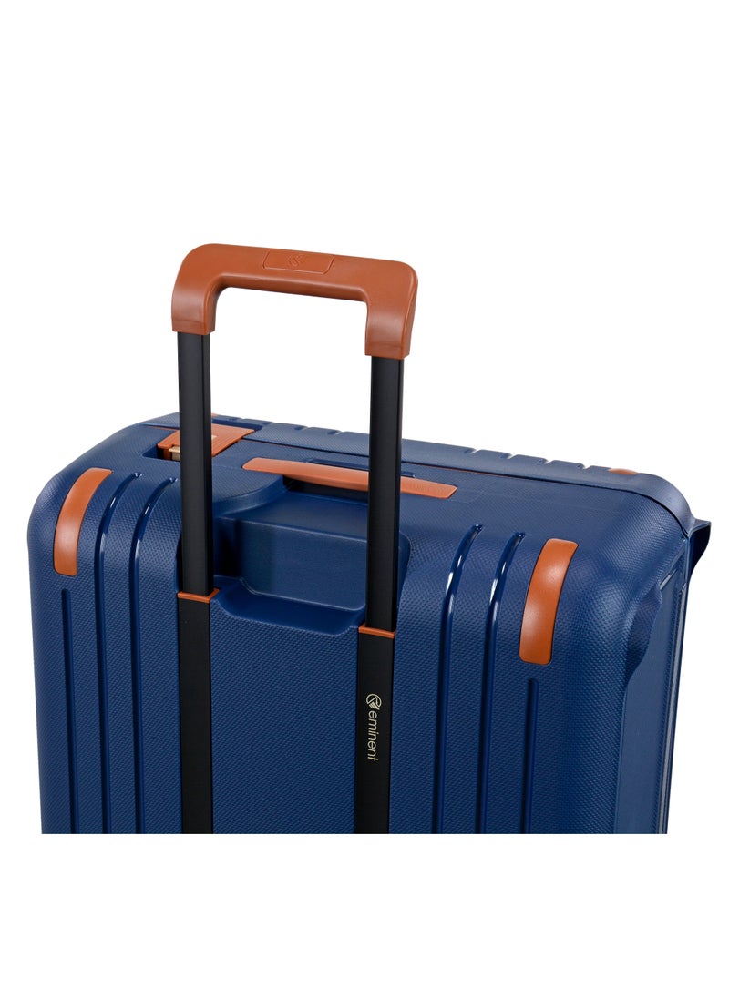eminent - Vertica Hard Case Travel Bag Cabin Luggage Trolley Polypropylene Lightweight Suitcase 4 Quiet Double Spinner Wheels With TSA Lock B0006 Dark Blue Brown Trim - Image 1