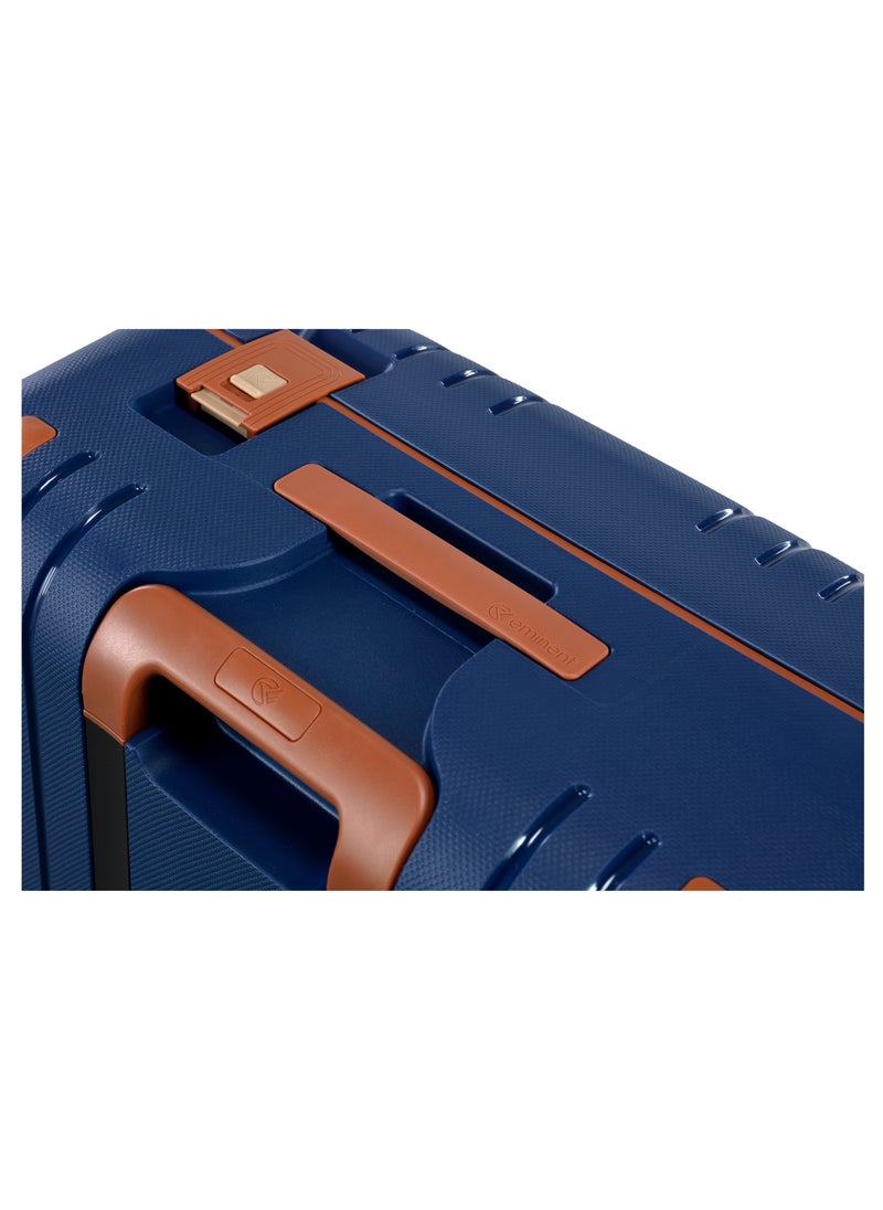 eminent - Vertica Hard Case Travel Bag Cabin Luggage Trolley Polypropylene Lightweight Suitcase 4 Quiet Double Spinner Wheels With TSA Lock B0006 Dark Blue Brown Trim - Image 1