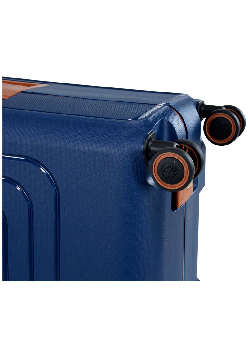 eminent - Vertica Hard Case Travel Bag Cabin Luggage Trolley Polypropylene Lightweight Suitcase 4 Quiet Double Spinner Wheels With TSA Lock B0006 Dark Blue Brown Trim - Image 1
