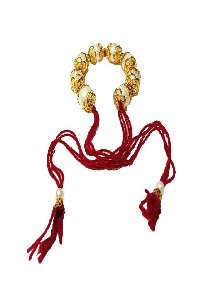 ATHZ Bhabhi Lumba Rakhi White Moti Beads Within Golden casing Maroon Thread Made in India Rakhis for Women Girls bhabhi (Maroon) - Image 3