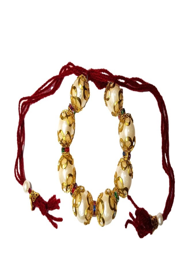 ATHZ Bhabhi Lumba Rakhi White Moti Beads Within Golden casing Maroon Thread Made in India Rakhis for Women Girls bhabhi (Maroon) - Image 5