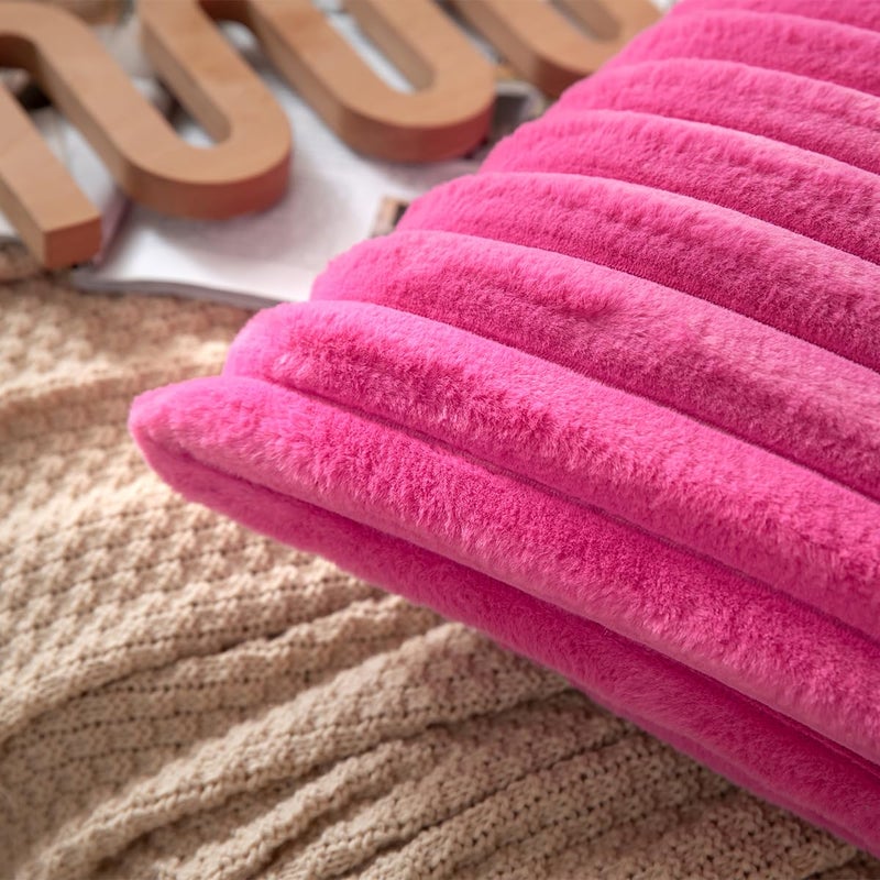 DEELAND Pack of 2 Double-Sided Faux Fur Plush Decorative Throw Pillow Covers Fuzzy Striped Soft Pillowcase Cushion Covers for Sofa Couch Bedroom Hotpink 16x16 inch - Image 3