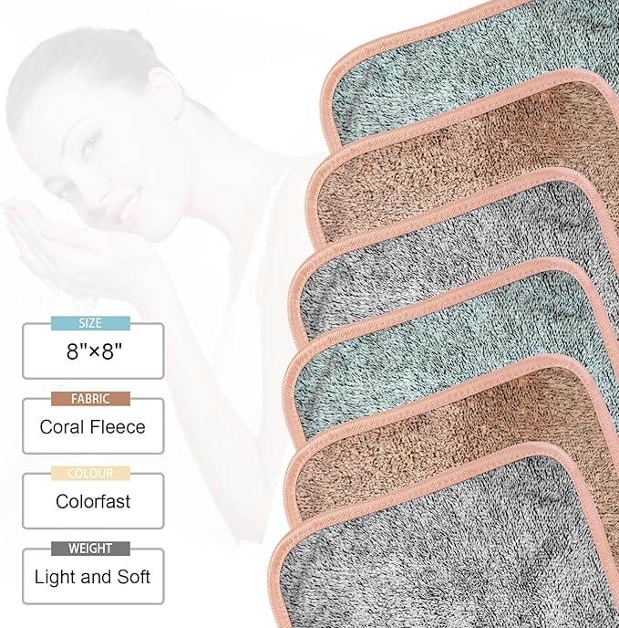 PHOGARY Microfibre Face Cloth Reusable Makeup Remover Cloth Cleansing Cloths for Face Microfibre Soft Facecloths Makeup Cleanser Towel Flannel Face Cloth Pack 6 Washable 8 x 8in Brown - Image 4