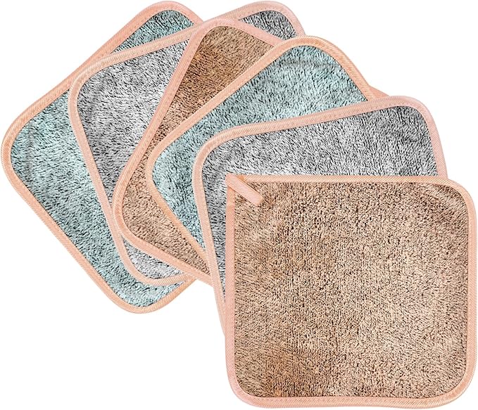PHOGARY Microfibre Face Cloth Reusable Makeup Remover Cloth Cleansing Cloths for Face Microfibre Soft Facecloths Makeup Cleanser Towel Flannel Face Cloth Pack 6 Washable 8 x 8in Brown - Image 2