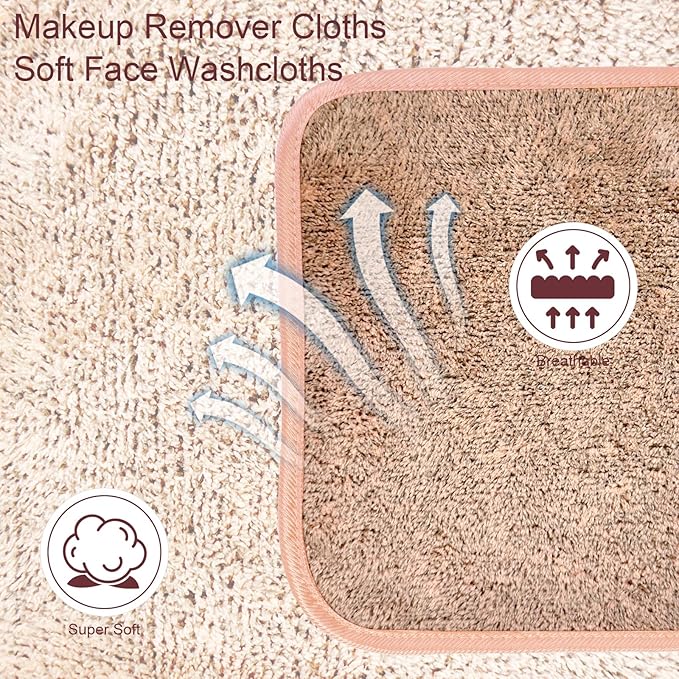 PHOGARY Microfibre Face Cloth Reusable Makeup Remover Cloth Cleansing Cloths for Face Microfibre Soft Facecloths Makeup Cleanser Towel Flannel Face Cloth Pack 6 Washable 8 x 8in Brown - Image 5
