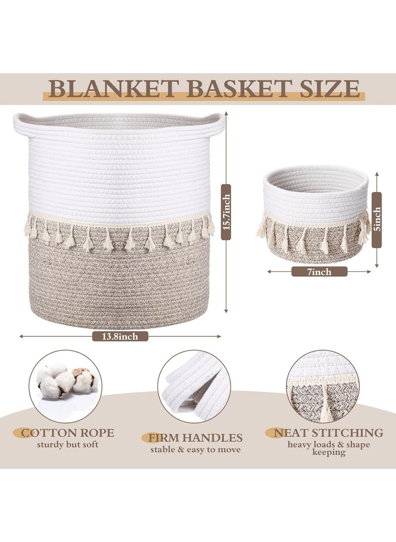 RUGSZONE RUGSZONE 2 Pcs Boho Laundry Hamper 157 x 138 Blanket Basket with Handles Clothes Hampers Tall Woven Rope Storage Basket for Living Room Bathroom BedroomWhite Brown  - Image 3