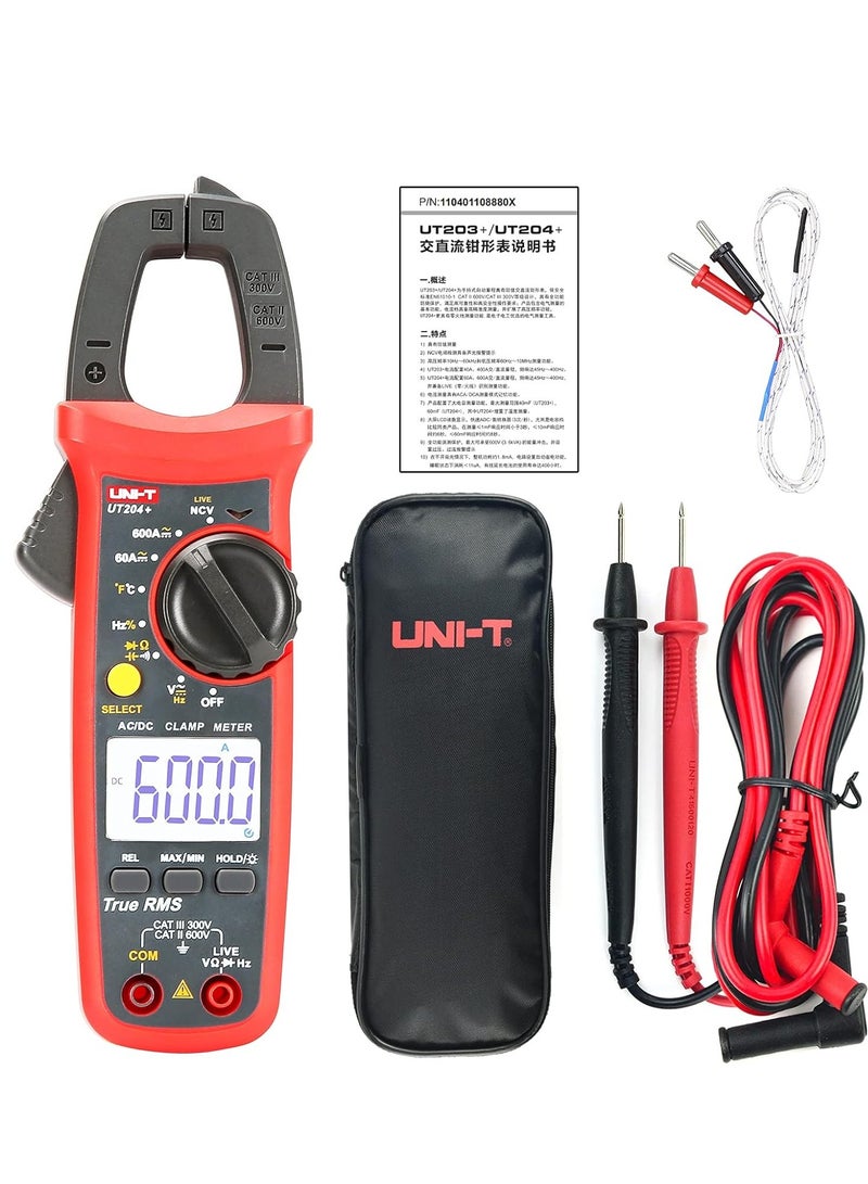 UNI-T UNI-T UT204+ Digital Clamp Meter Temperature AC DC Current Voltage Resistance Tester multimeter - Image 1