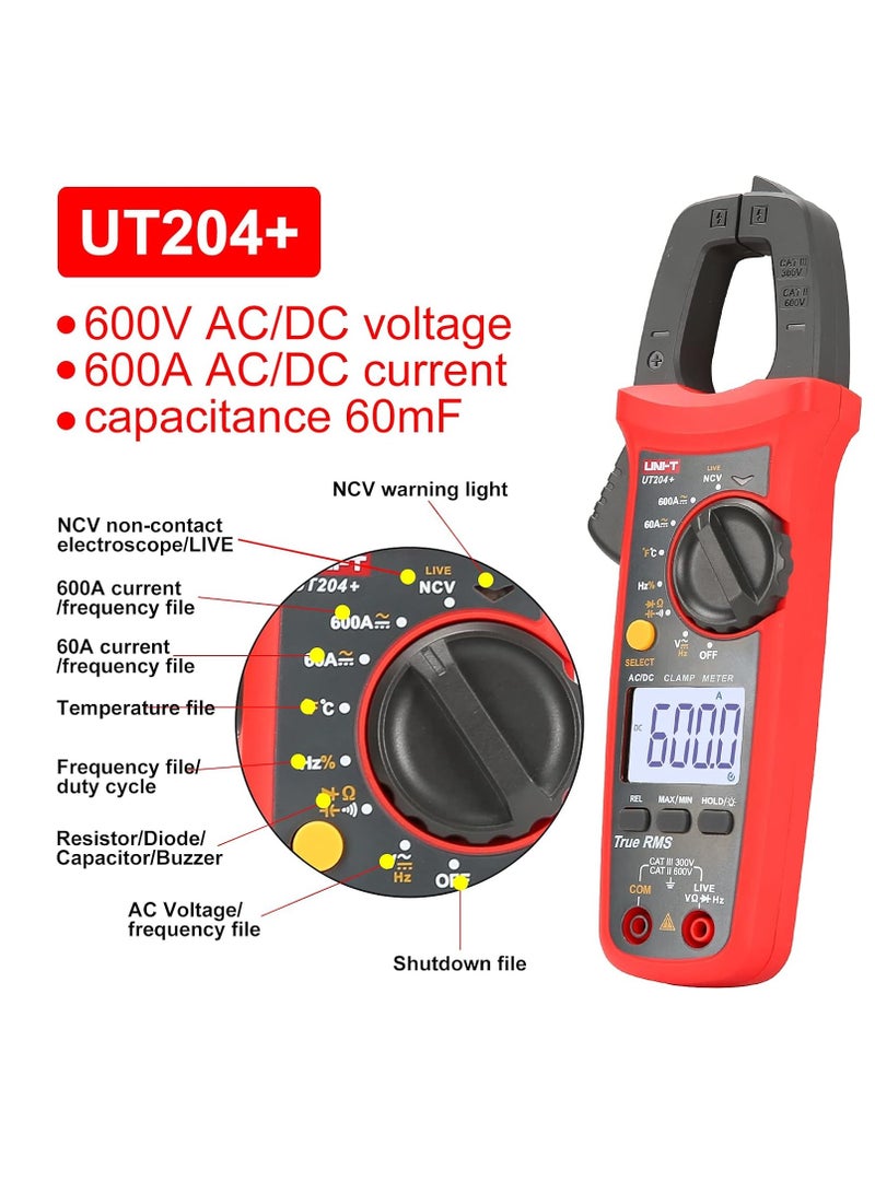 UNI-T UNI-T UT204+ Digital Clamp Meter Temperature AC DC Current Voltage Resistance Tester multimeter - Image 2