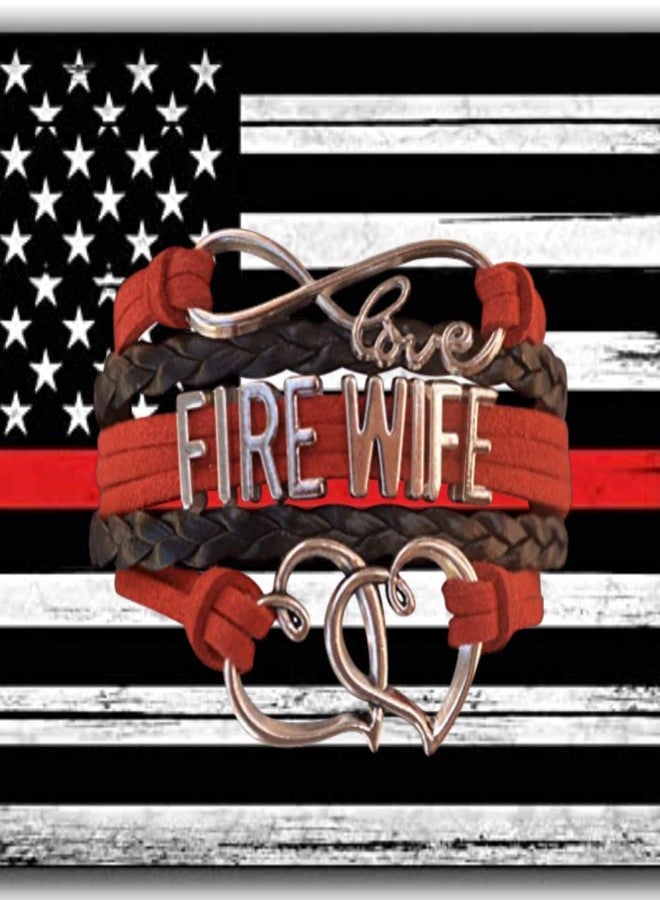 إنفينيتي كوليكشن سوار زوجة رجل الإطفاء - سوار جلدي قابل للتعديل باللونين الأحمر والأسود، مزين برموز الحب اللانهائي والقلوب، هدية مثالية لزوجة رجل الإطفاء تقديراً ودعماً أو في ذكرى زواجهما. - Image 4