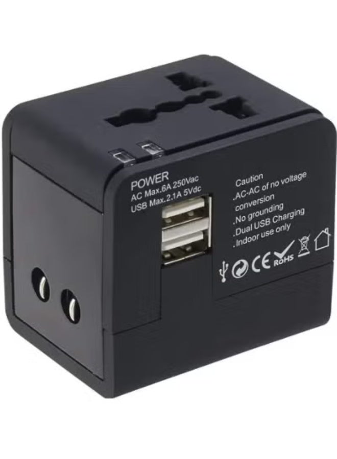 WINSEE Wall Adapter + Portable Charger with Dual USB Ports for Standard + Recessed Outlets (over 175 countries) for Cell Phones, Tablets, Laptops, Black - Image 1