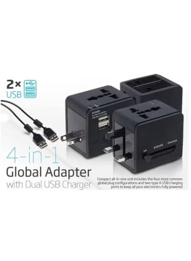 WINSEE Wall Adapter + Portable Charger with Dual USB Ports for Standard + Recessed Outlets (over 175 countries) for Cell Phones, Tablets, Laptops, Black - Image 2