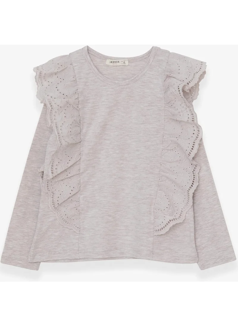 بريز Girl's Blouse Laced 5-10 Years, Beige Melange