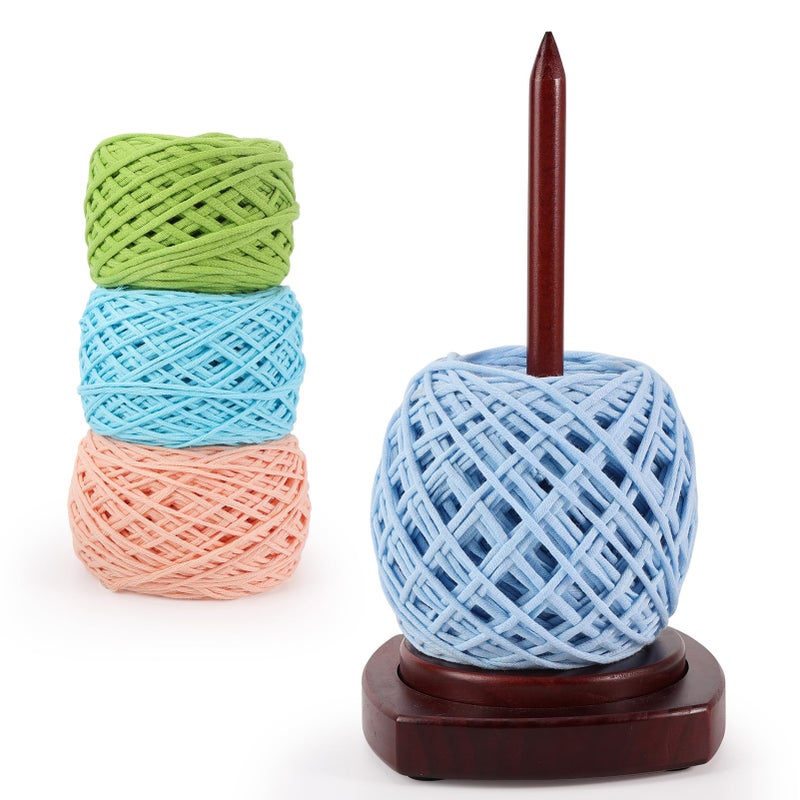 Caydo Wooden Yarn Holder for Knitting and Crocheting, Easy Install and Operate Yarn Spinner Holder, Yarn Spinner with Yarn Storage, Perfect Crochet Gift for Craft Enthusiasts - Brown - Image 1