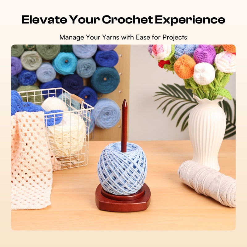 Caydo Wooden Yarn Holder for Knitting and Crocheting, Easy Install and Operate Yarn Spinner Holder, Yarn Spinner with Yarn Storage, Perfect Crochet Gift for Craft Enthusiasts - Brown - Image 5