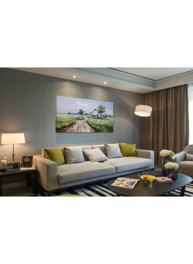 Arjun Farm Landscape Painting, 40x20 inches Canvas Wall Art, Modern Rural Natural Scenery for Living Room, Bedroom, Bathroom, Office Wall Decor - Image 4
