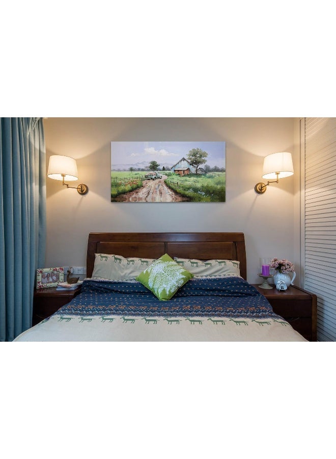 Arjun Farm Landscape Painting, 40x20 inches Canvas Wall Art, Modern Rural Natural Scenery for Living Room, Bedroom, Bathroom, Office Wall Decor - Image 3