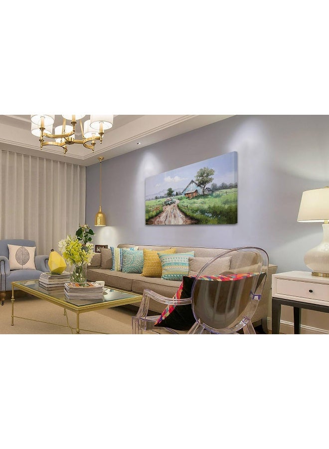 Arjun Farm Landscape Painting, 40x20 inches Canvas Wall Art, Modern Rural Natural Scenery for Living Room, Bedroom, Bathroom, Office Wall Decor - Image 5