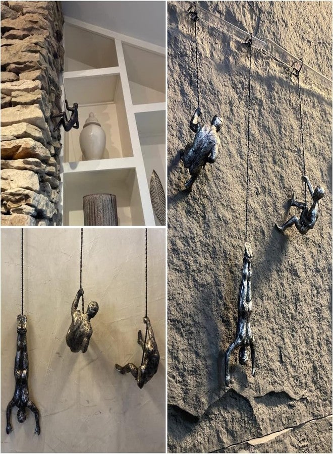TOSPHU Set of 3 Climbing Men Man Wall Art Decor Sculpture Cool Hanging Gifts for Rock Climber Stuff for Men Sports & Outdoors Army Mountain Figures Home Office Gym-7.8" Down and 4.5" Left/Right - Image 3