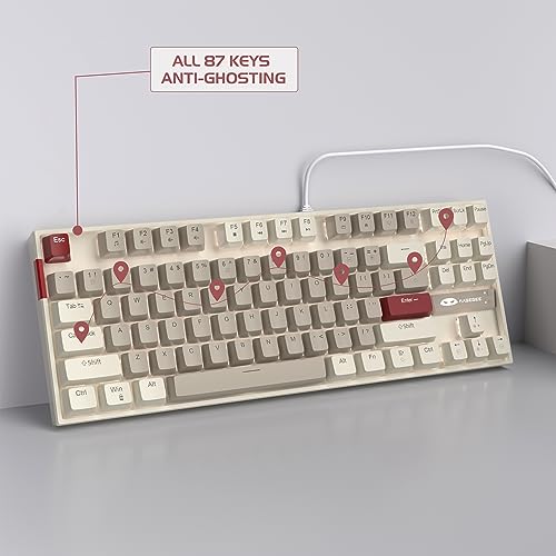 MageGee 75% Mechanical Gaming Keyboard, Brown Switch, LED White Backlit, 87 Keys Compact TKL Wired Computer Keyboards for Windows Laptop PC Gamer - Retro Grey/White - Image 3