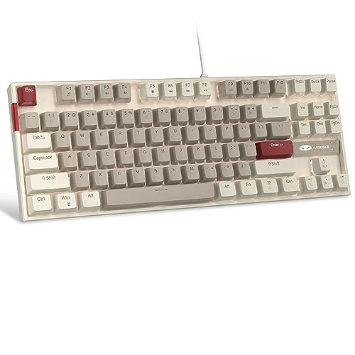 MageGee 75% Mechanical Gaming Keyboard, Brown Switch, LED White Backlit, 87 Keys Compact TKL Wired Computer Keyboards for Windows Laptop PC Gamer - Retro Grey/White - Image 1